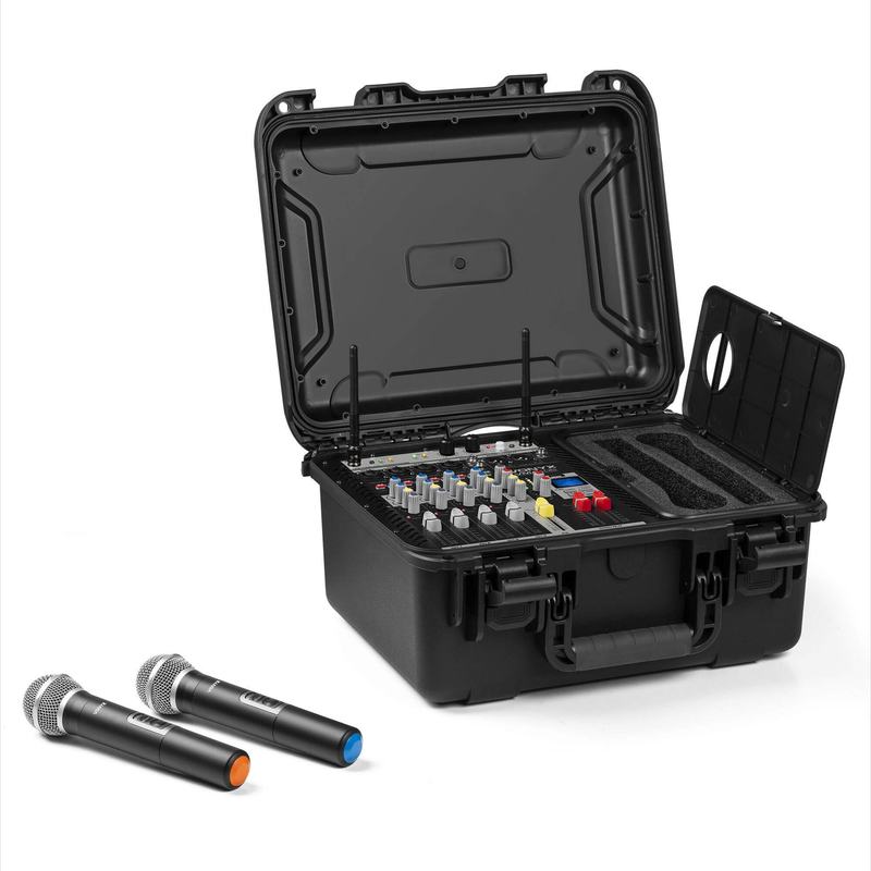 Vonyx VMA106 Mixer in flightcase - met 2 UHF draadloze microfoons - alles-in-één systeem